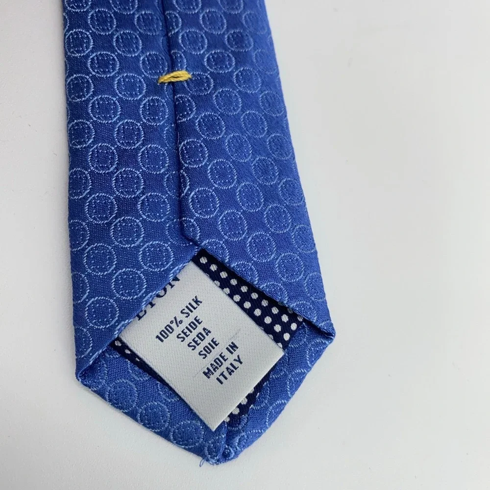 Eton Tie Mens One Size Blue Circle Print Silk Classic Luxury Necktie Italy Made